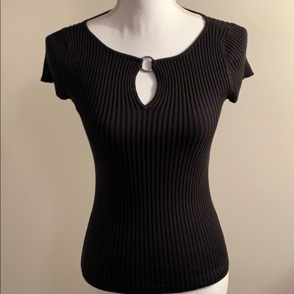 INC International Concepts Black Ribbed Top PS